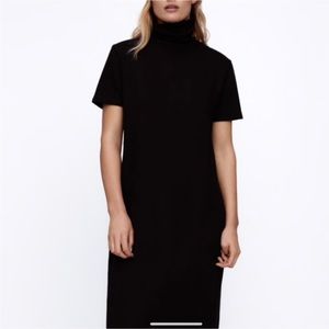 NEW ZARA BLACK OTTOMAN COTTON SOFT STRETCH KNIT MIDI DRESS SIZE SMALL